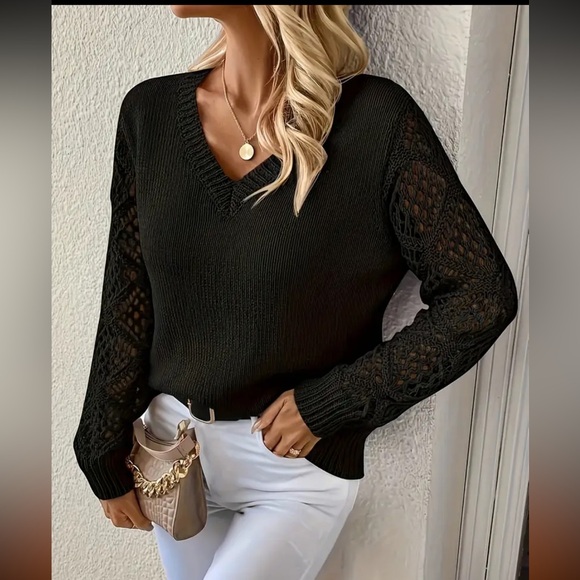 Black V-Neck Sweater - Picture 6 of 7